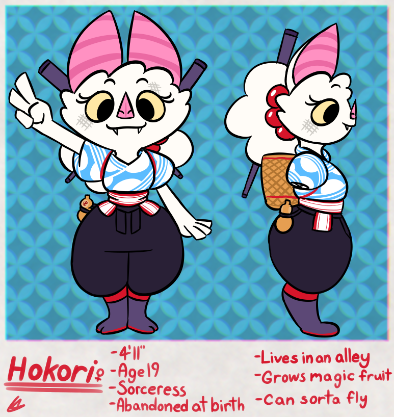 OpossumCrewDev's tweet photo. One of my game projects, working title "Fuit Gummy" stars Hokori! 
She's a fruit bat of humble background. By circumstance it's been left up to her and a few others to save her country from a force that seeks to brainwash and exploit its people. https://t.co/o6LkN7Egxs