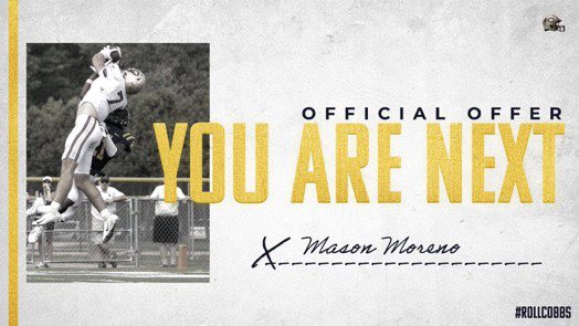 Mason Moreno (@masonmoreno220) on Twitter photo I am beyond blessed to say that I have received an offer to continue my athletic and academic career <a href="/Cobber_Football/">Cobber Football</a>. Thank you to the Concordia staff for the opportunity! I am beyond blessed to say that I have received an offer to continue my athletic and academic career <a href="/Cobber_Football/">Cobber Football</a>. Thank you to the Concordia staff for the opportunity!