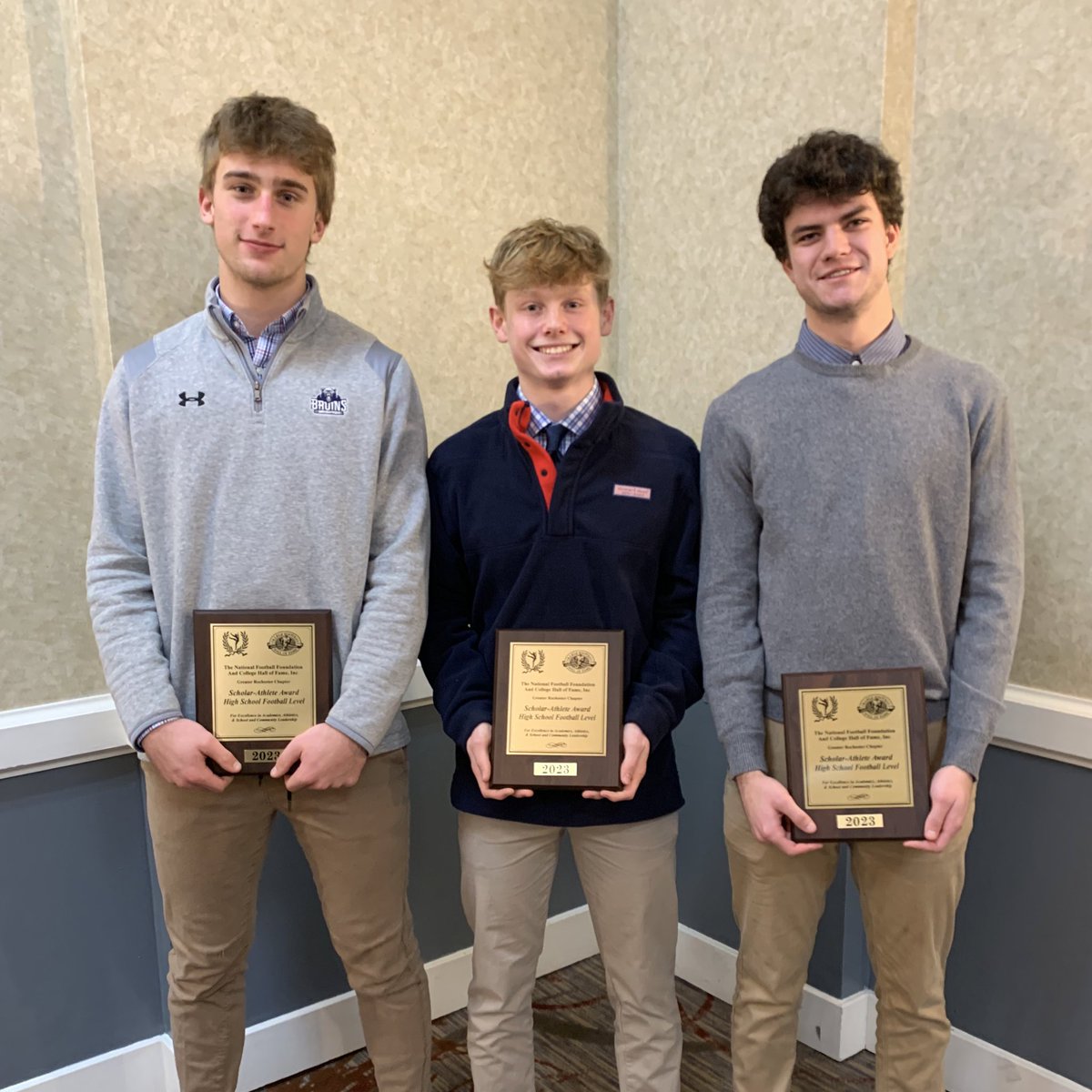 Congratulations to <a href="/ThomasWelker5/">Thomas Welker</a>, Will Pecor, and <a href="/kieranphughes/">Kieran Hughes</a> on their recognition as <a href="/NFFNetwork/">National Football Foundation</a> Scholar Athletes! Tom won the Silver Award and Will and Kieran won Gold Awards. Outstanding achievement by 3 incredible role models in our community! #ThePack