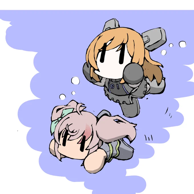 艦これラクガキ、まめ艦さーもん と まめ艦かっぺりーに^^ 一緒にスイスイと水槽を泳いでいます