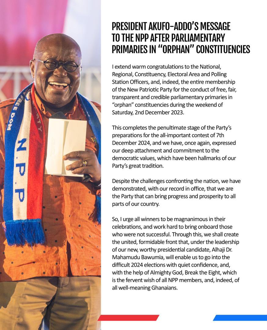 My message to the @NPP_GH at the Parliamentary Primaries in orphan constituencies.