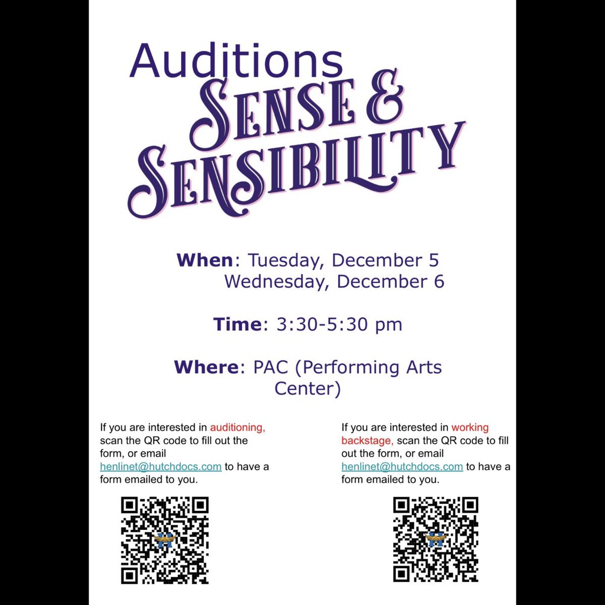 AUDITIONS!!! Come audition for Sense and sensibility!