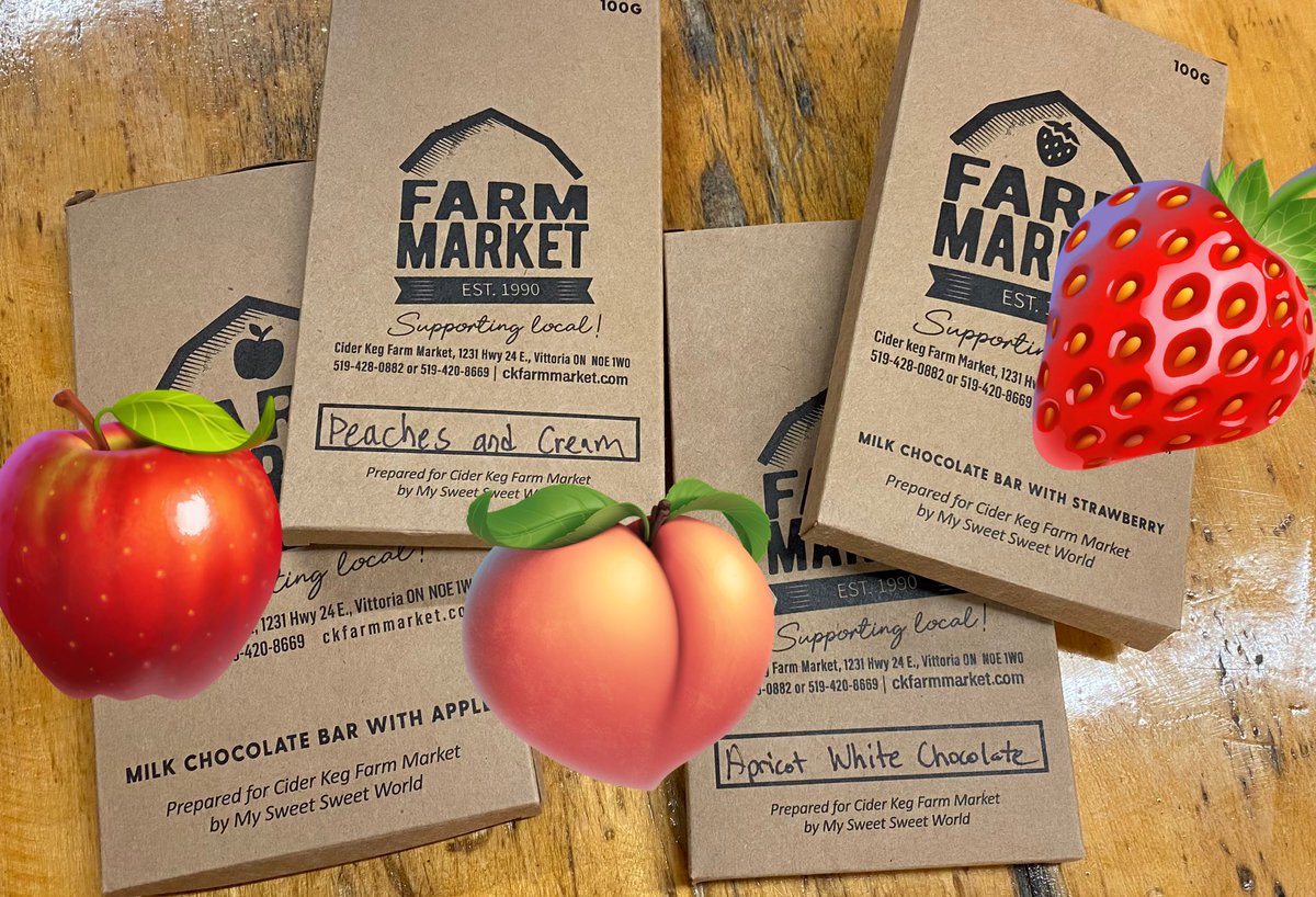 Ideas for #StockingStuffers: locally made #chocolate bars with #local fruit: 🍎 🍑🍓collaboration of Cider Keg #FarmMarket & My Sweet Sweet World