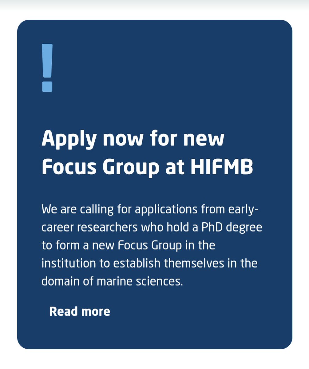 Are you into marine sciences? Are you a recent PhD or an early career postdoc?

Apply to this Focus Group with 6 years of support to establish yourself with us at the HIFMB in our brand new building.

Please read the ad and share it with your network:

hifmb.de/wp-content/upl…