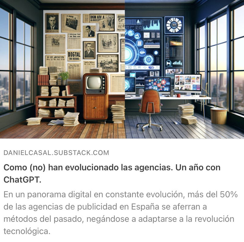 danielcasal's tweet photo. Como (no) han evolucionado las agencias. Un año con ChatGPT.  https://t.co/XgHJBHOAjP https://t.co/MISLRGNsQ5