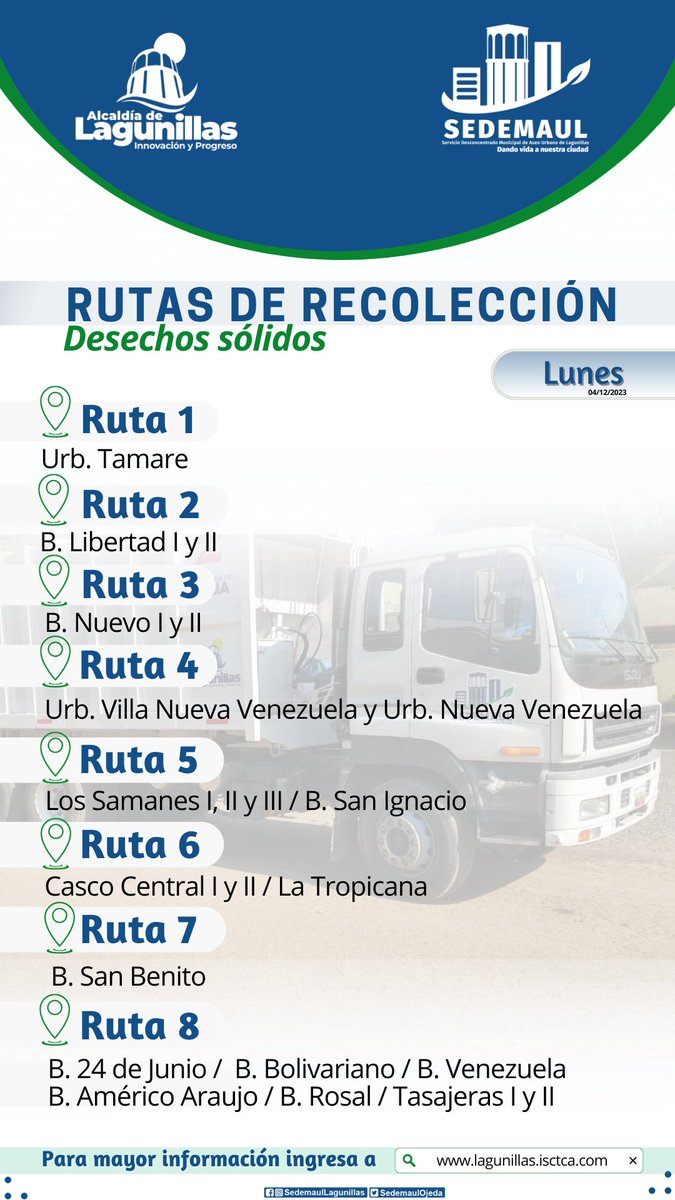 SedemaulOjeda's tweet photo. #Lunes 🔊Rutas de recolección.
📢 Atención sectores 👇🏻
@cheolagunillas @alclagunillas https://t.co/OUDM9HEwWk