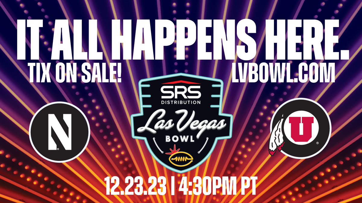 🚨 IT’S OFFICIAL!! 🚨

We have a matchup! Get ready to see <a href="/NUFBFamily/">Northwestern Football</a> and <a href="/Utah_Football/">Utah Football</a> battle it out in <a href="/AllegiantStadm/">Allegiant Stadium</a> on December 23rd. Get your tickets now.

🎟️ linktr.ee/lasvegasbowl

#LVBowl | #Vegas | #BowlSeason