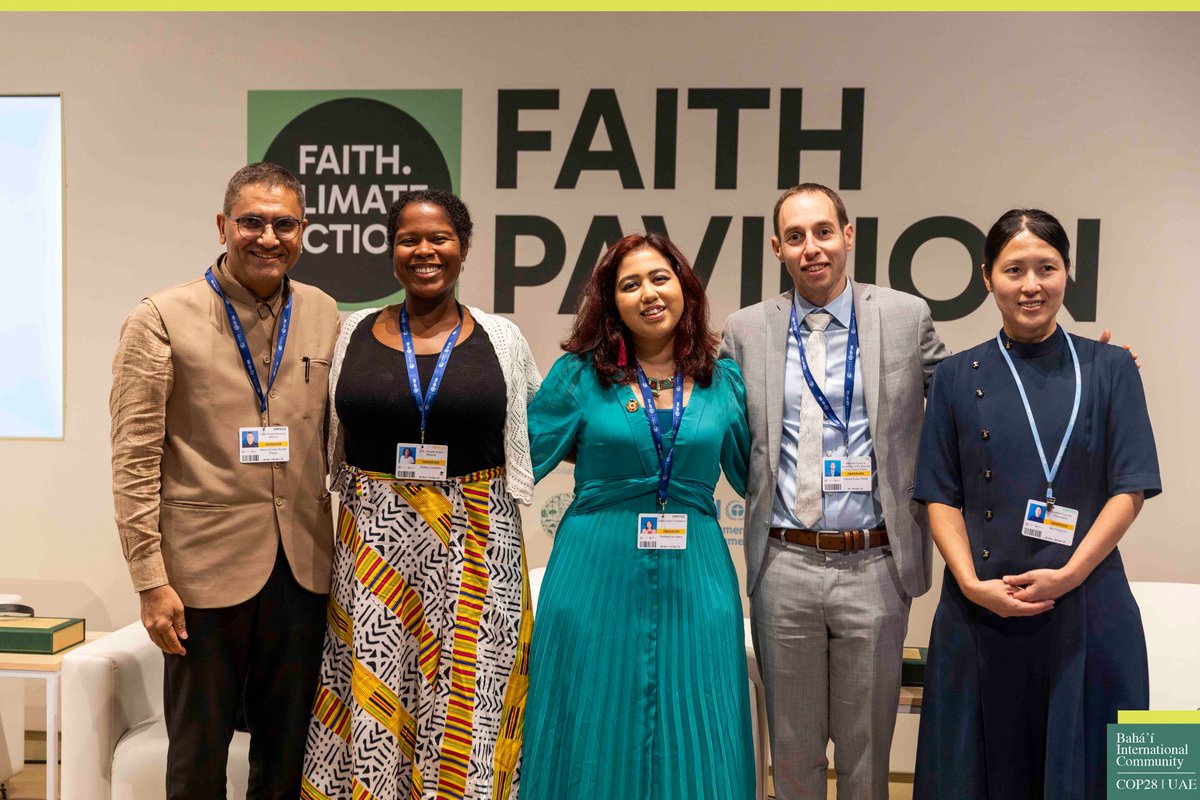 BahaiBIC_Rights's tweet photo. @dperell, Bahá'í international Community representative to the United Nations, shared earlier today at @COP28_UAE, "that values associated with the feminine are found in all of us. Compassion, empathy, flexibility, etc. must be cultivated in everyone if we are to shift from the patterns of division and competition to unity and cooperation." These qualities - put into practice - are the tools that will help us overcome climate change. All groups in society have specific wisdom to add to decision making processes, we must find space to welcome this diversity. Thank you @GreenHopeYouth and @Oikoumene for the opportunity to share these perspectives and more at the #FaithPavilion at COP28 in Dubai, UAE.