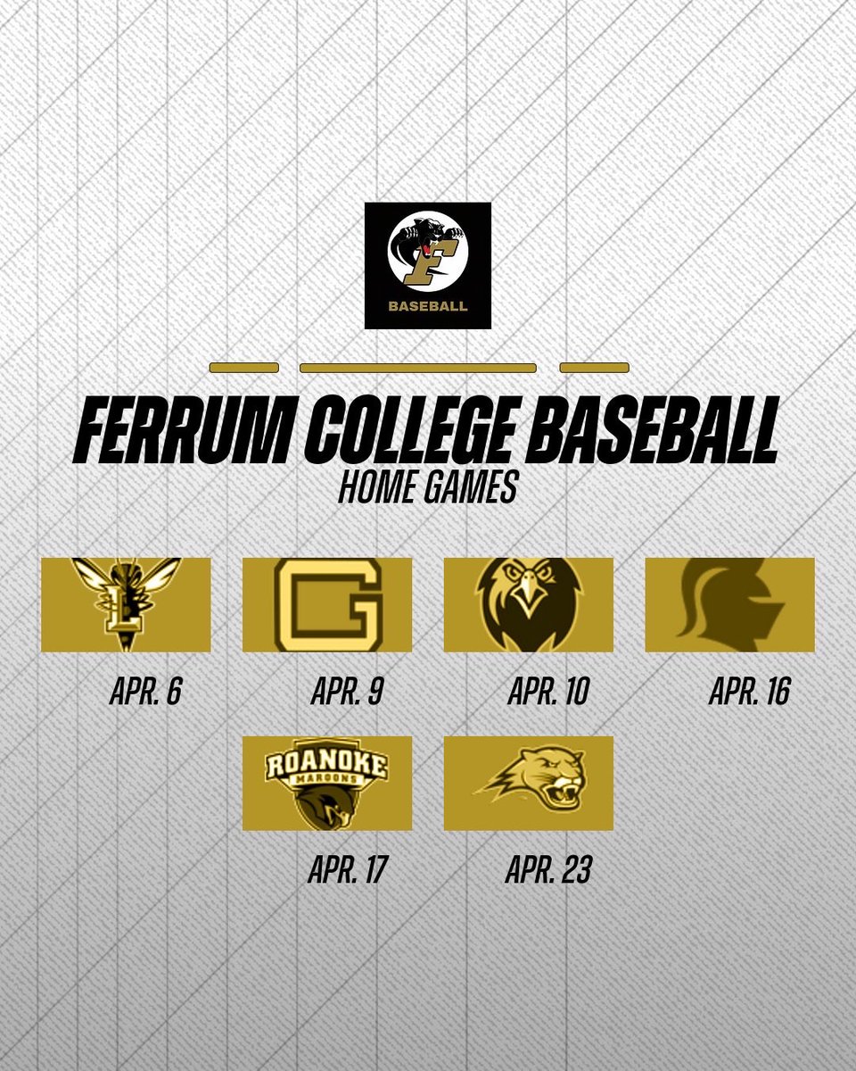 FerrumBsbll's tweet photo. Plenty of Panther Baseball this spring! Mark your calendars 🗓️ #GoPanthers #ForgedAsOne #ODAC #NCAABaseball https://t.co/XataHuDdRU