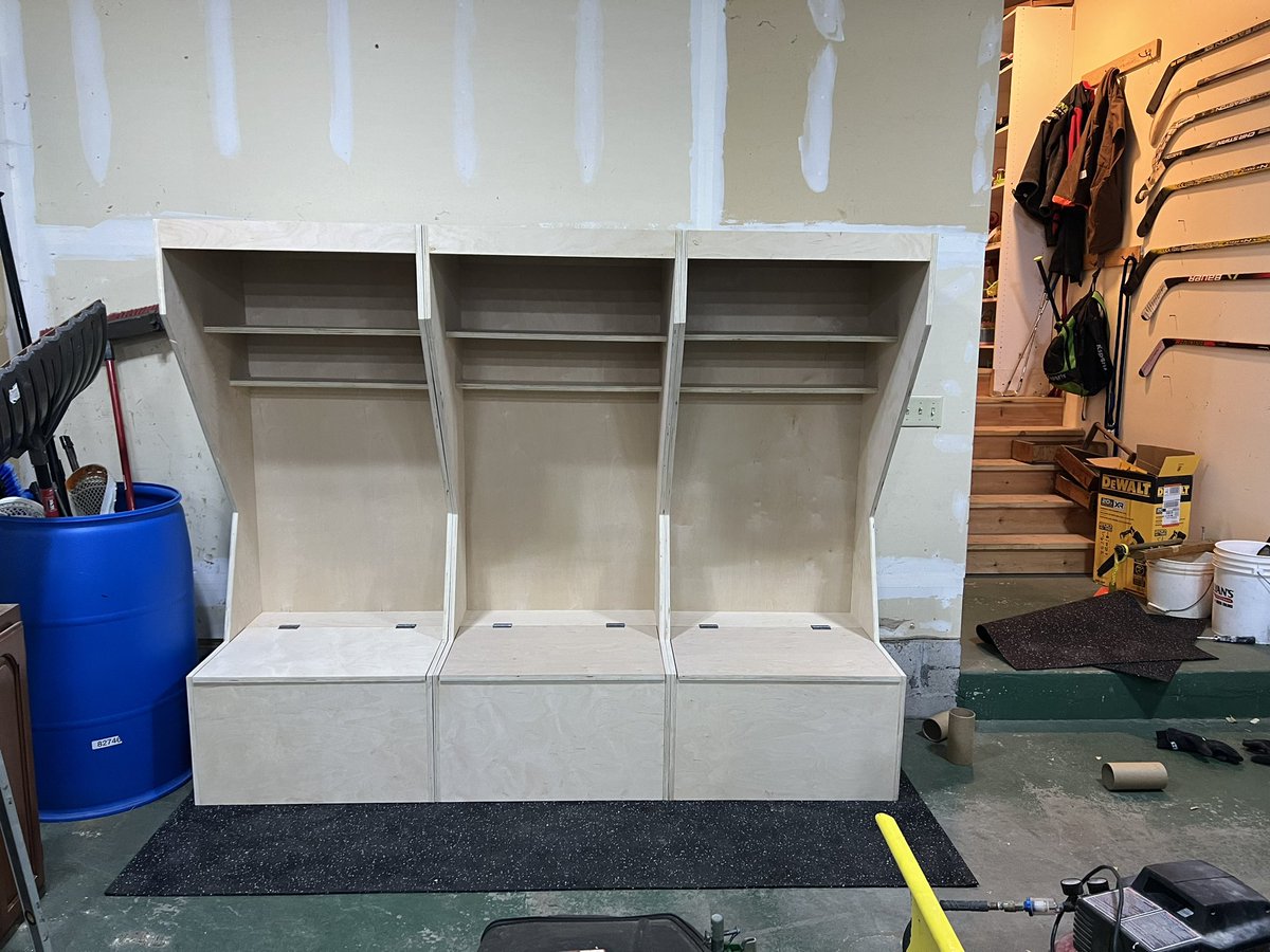 Turfintel's tweet image. Finally had time to “finish” a project I’ve been working on for a few months. Lockers for the kids hockey equipment.