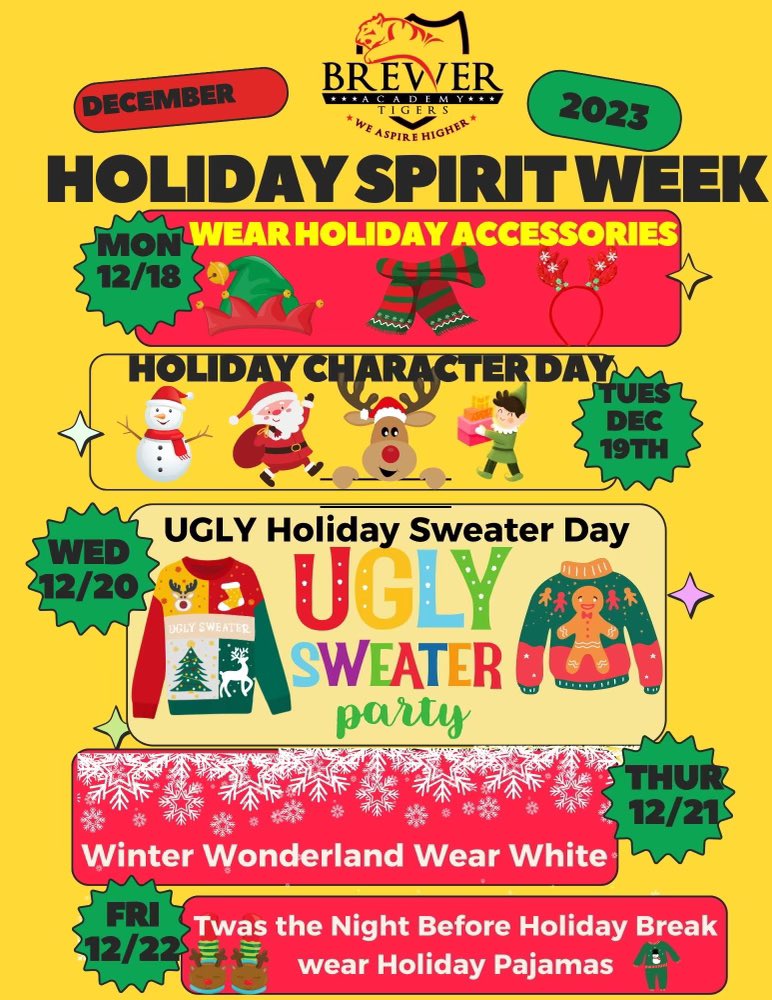 Check out the busy but fun filled month ahead!!  Good luck to our scholars on their iReady MOY!!  Get ready for some holiday festivities at the end of the month.