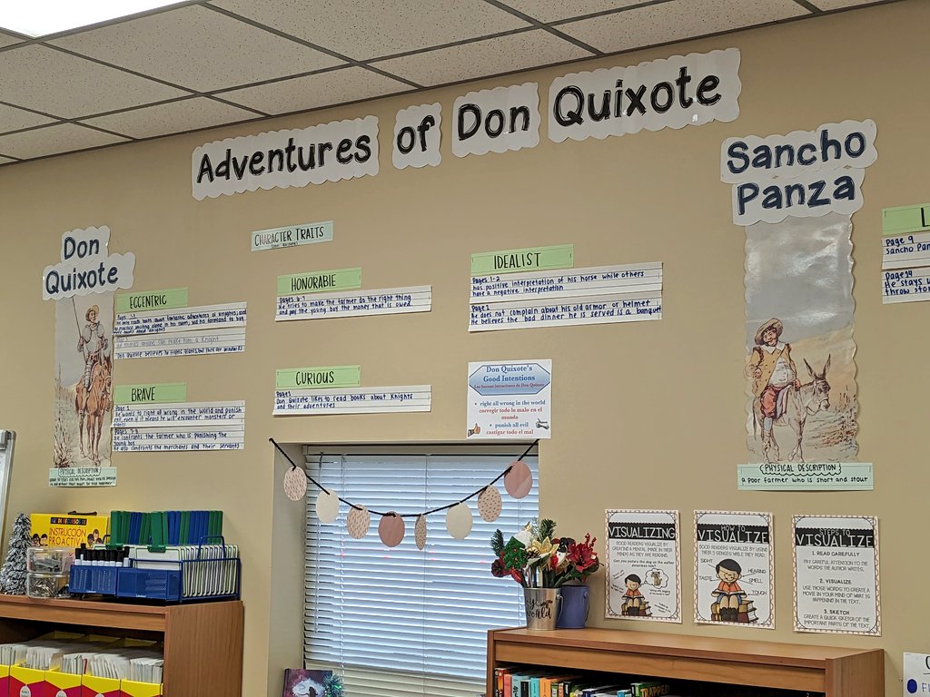 emytomita's tweet photo. @amplify Grade 5 #DonQuixote A very well represented #knowledgewalls for this unit. As we read fiction, we need to focus on the characters #traits #actions #dialogue #thinking & the plot #conflict #risingaction #climax #fallingaction #resolution Blending comp skills & knowledge https://t.co/2M9kxFZF2Q
