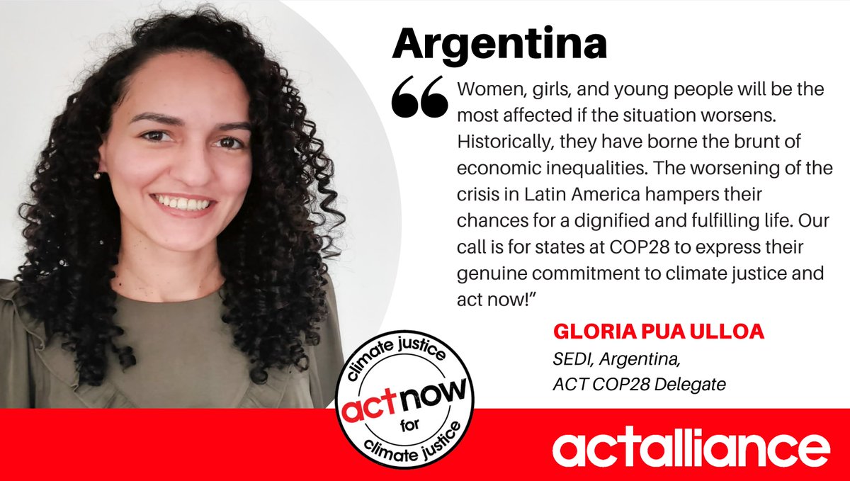 #COP28 looks today at gender and the climate crisis. Gloria Pua Ullos describes how women and girls are among those most affected by a changing climate in Argentina: actalliance.org/act-news/cop28…

#ACT4Climate