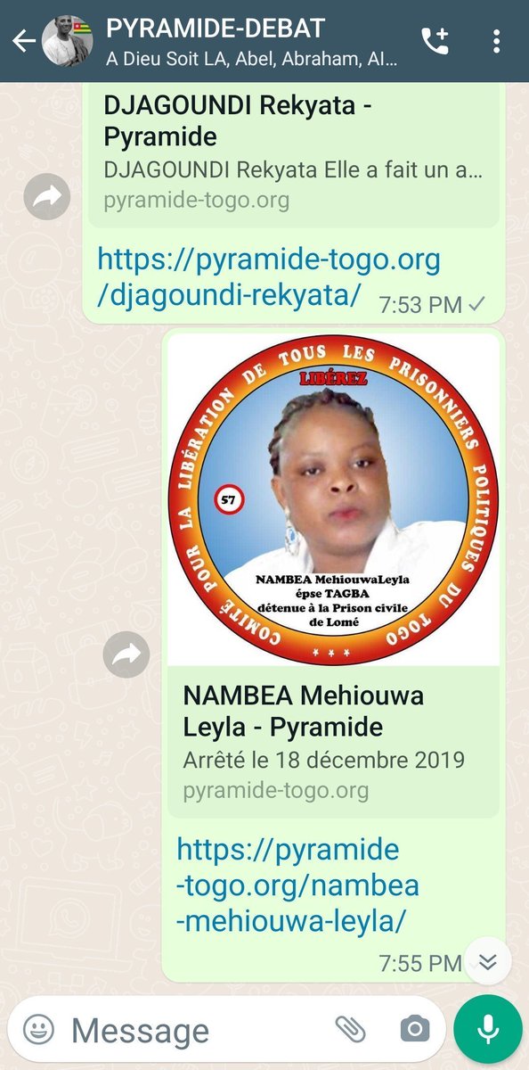 pyramidetogo's tweet photo. @rdussey #FREE_Togo_Prison_A_ciel_Ouvert_visit https://t.co/fAo2kfGdyC
Liberez la prisonnière politique
Leyla Nambéa.Elle est  privée de son bébe depuis 5 ans qu'elle  jetée en prison sans  jugement
@Claudy_Siar 
@DogbeVictoire
@EmmanuelMacron
@amnesty
@FranklinNYAMSI
@Nath_Yamb @rdussey https://t.co/IC6nUwmX2g