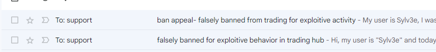 soapcii's tweet photo. does ANYONE know how I can get unbanned from the trading hub? I've been banned for months and I've sent out a few emails with no reply :( I never exploited or anything and now that glitterfrost is here I really need my trading back. anything helps!! https://t.co/hZe9V0arbc