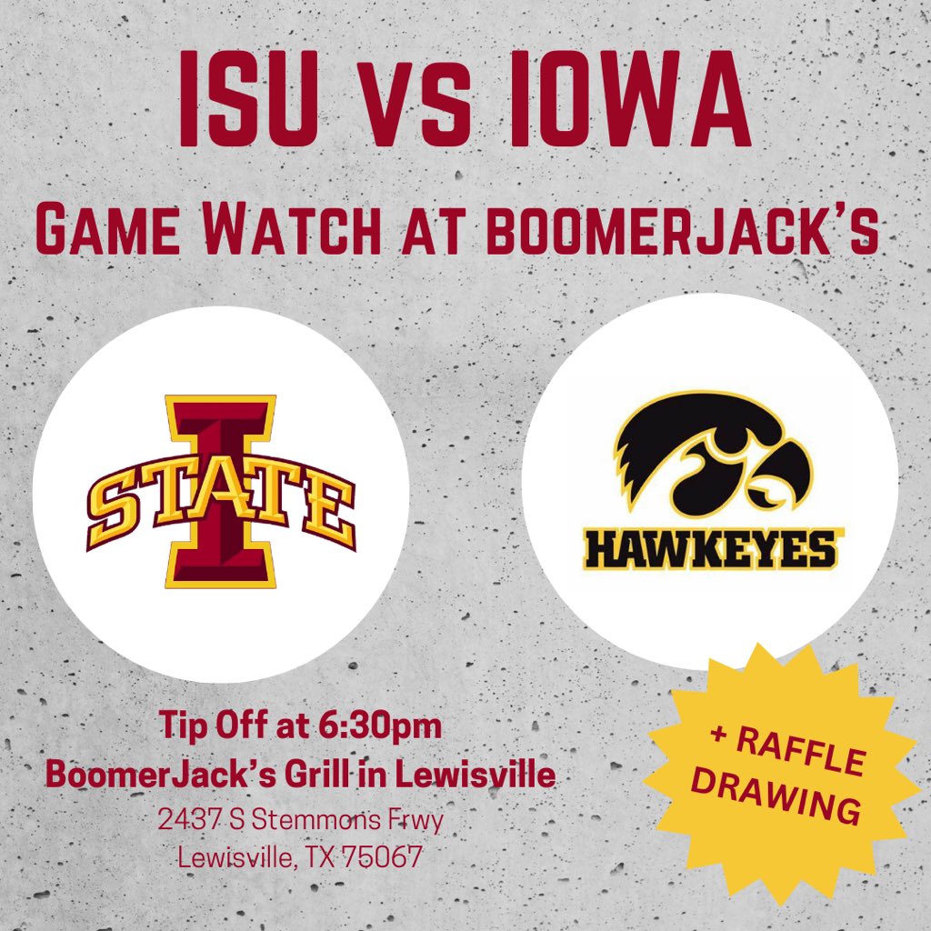 Join fellow ISU Alumni + friends this Thurs to watch the CyHawk bball game! Tip off at 6:30pm. PLUS! We will be doing our raffle drawing at half time. Still need to purchase yours? dfwcyclones.org/store/p23/Raff… You DON’T need to be present to win. Proceeds go to the ISU College Fund.