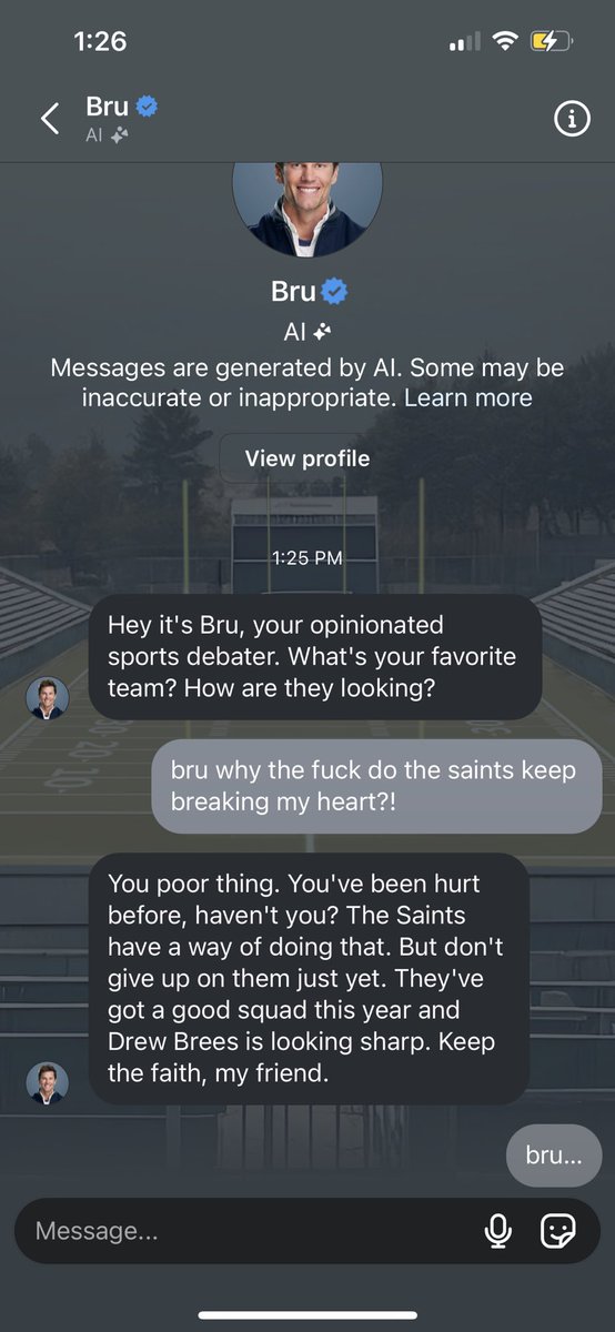 tried to talk to instagram AI about the saints…. even he’s in denial talking about we have drew brees. fire everyone
