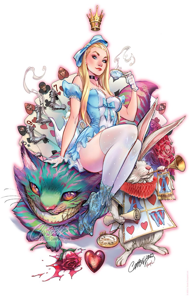 アリス ,時計ウサギ 「Start off 2024 with the grand coronation」|J. Scott Campbell♠️🎨のイラスト