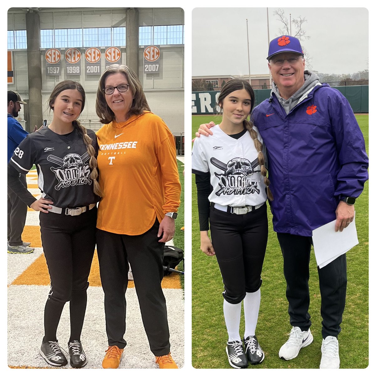 I had a great time at the @Vol_Softball camp and @clemsonsoftball camp. It was a great experience and I learned a lot. @KarenWeekly @rittmanjohn @Outlaws09Nat @ExtraInningSB @d1fastpitch1 @LegacyLegendsS1 @tagupSoftball @IHartFastpitch @CoastRecruits @ImpactRetweets