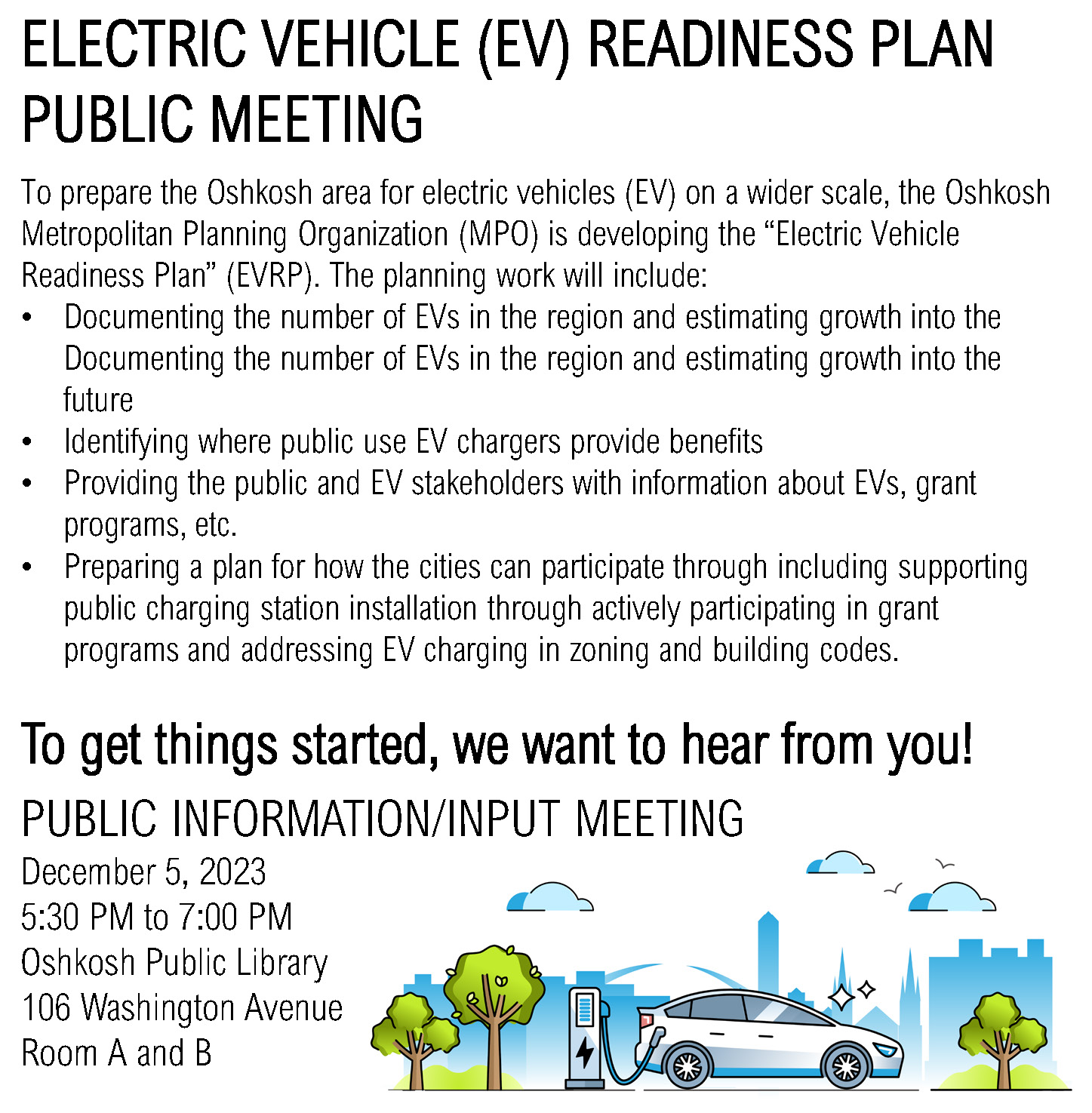City of Oshkosh on X: 🚗 Join us for an electrifying discussion! ⚡️ Join  us at the Oshkosh Public Library on Tuesday, December 5 from 5:30 pm - 7 pm  to shape