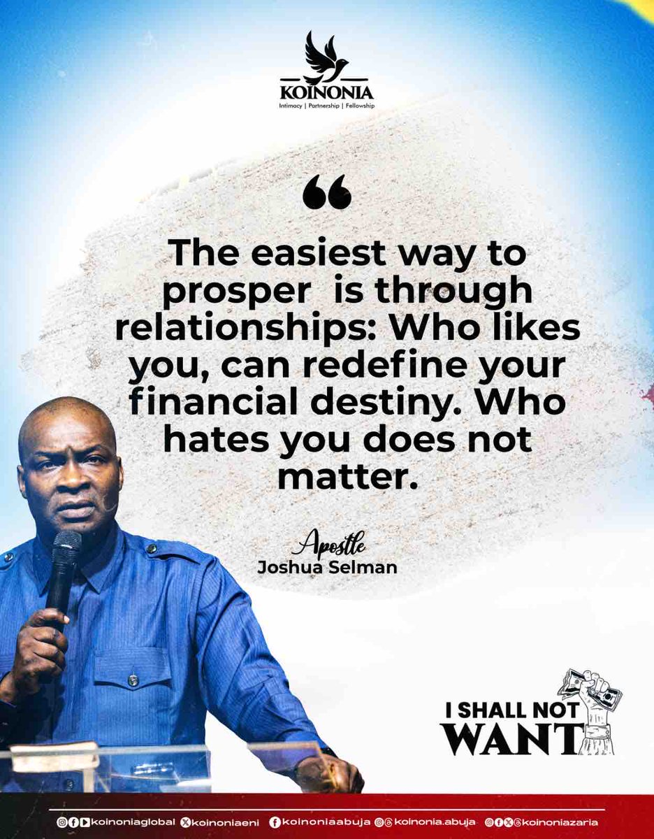 #ApostleJoshuaSelman 
#IShallNotWant
#KoinoniaAbuja
#KoinoniaZaria 
#KoinoniaGlobal