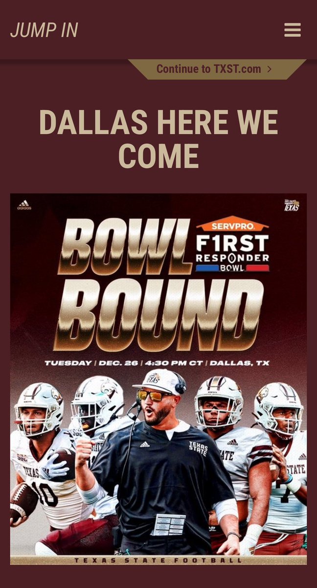 kdamp's tweet photo. @heff2441 @TXSTATEFOOTBALL I recommend that you wait until tomorrow and buy your tickets through the @TxStateBobcats website. That way, you know you will be sitting in the right place! More information is available at the “Jump In” website: https://t.co/Y3qBD1zi1e https://t.co/TboqLP1eAq