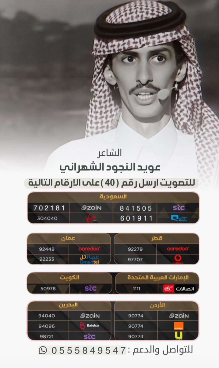 shaharn7's tweet photo. الشاعر : #عويد_النجود الشهراني ممثل قبيلة شهران ينافس على لقب #شاعر_الراية ويستاهل الوقفة منكم يا محبّين الجزاله همتكم بالتصويت له وفأله باذن الله الرايه ..
#دعم_عويد_النجود https://t.co/gG9yUdrNXD
