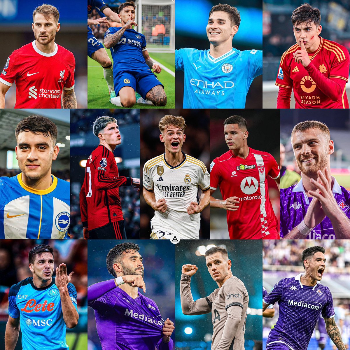 🌟🇦🇷 LA SEMANA DE LOS ARGENTINOS:

⚽️🅰️ Gol y asistencia de Julián Álvarez.
⚽️🅰️ Gol y asistencia de Paulo Dybala.
⚽️⚽️ Doblete de Enzo Fernández.
⚽️ Gol de Alejandro Garnacho.
⚽️ Gol de Alexis Mac Allister.
⚽️ Gol de Facu Buonanotte.
⚽️ Gol de Martínez Quarta.
🅰️ Asistencia de