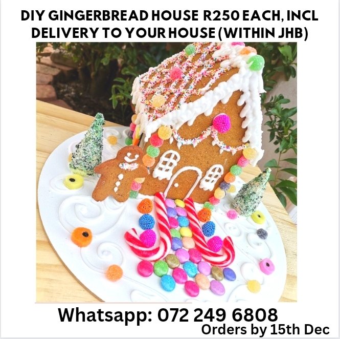 DezinerCC's tweet photo. DIY Ginger Bread House R250 including delivery within JHB.
Whatsapp us on 072 249 6808 to place your order.
#GingerBreadhouse #gingerbread #Christmas #Christmascookie #gift #jhb #southafrica https://t.co/WdZmXlVoSY