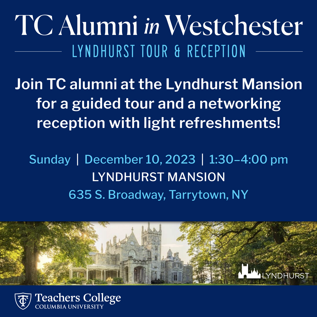 TeachersCollege's tweet photo. 🌟 Just one week away: Join the #TCCommunity with alumni & friends for a reception & tour of the historical Lyndhurst Mansion. Details & ticket info 👉 https://t.co/dLuPeTeOat #TCAlumni https://t.co/3DctubLHNw