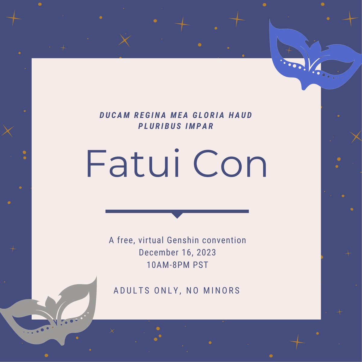 fatuicon's tweet photo. 13 days away! 

✨Artist Alley with 30+ vendors
✨Cosplay Contest
✨30+ events and panels
✨Adults only
✨Absolutely free and virtual

Welcome to Fatui Con. Come join to us. 

https://t.co/6kBFl4v0Lo

#FatuiHarbingers #GenshinImpact #fatuicon #LAComiCon https://t.co/BtEpbTHyCu