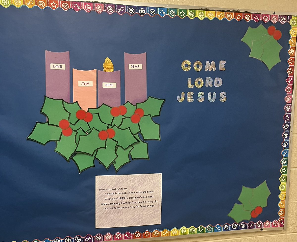 Today is the first Sunday of Advent. Advent is a time to remember the event surrounding the Lord’s coming, and to celebrate His coming among us. Thank you to Ms. Menezes Grade 2 class in creating the bulletin display to help us to remember the meaning of Advent.