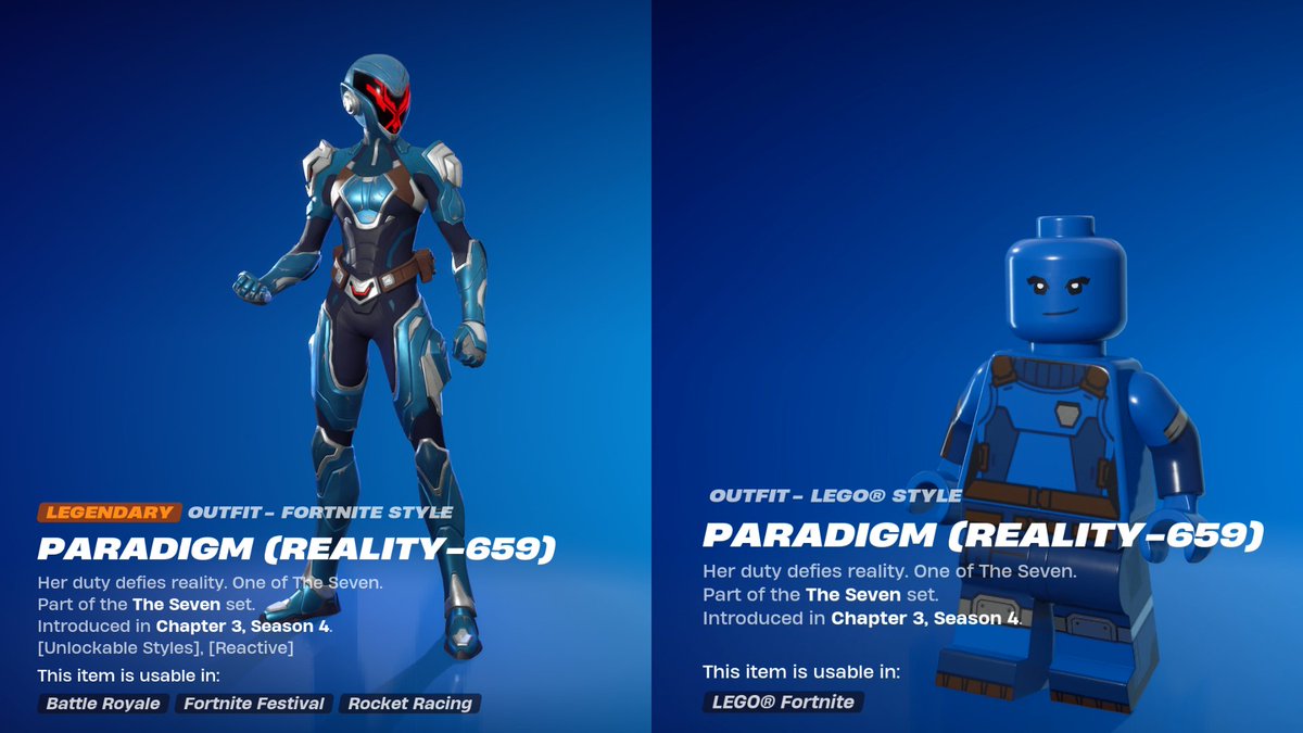 EveryDay_FN's tweet photo. Fortnite Paradigm (Reality-659) vs. #LEGOFortnite https://t.co/dmBolqC7or