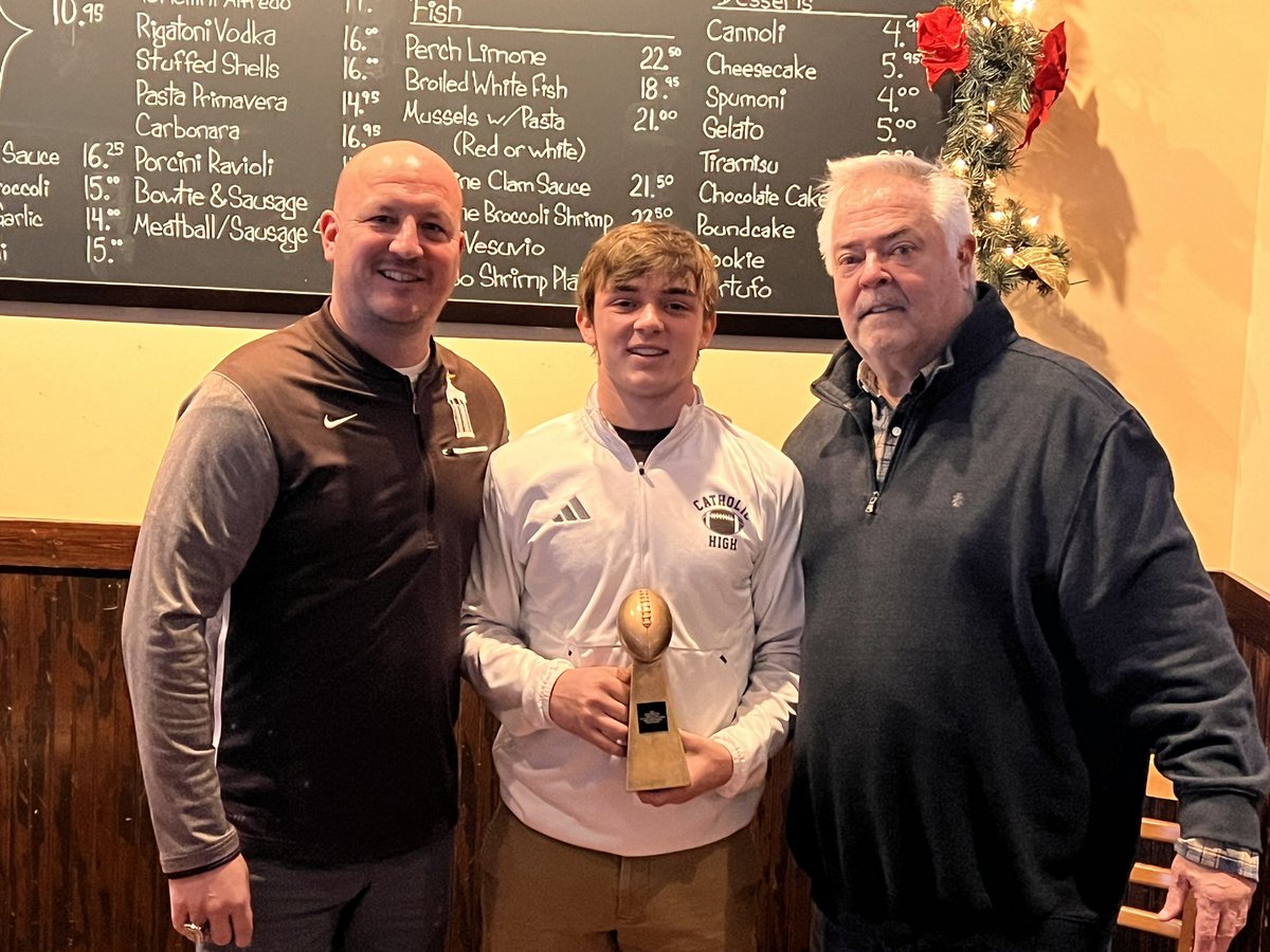 Congrats to @JCAonline RB @KeeganFarnaus named State Farm Agent Kevin Molloy Player of the Week picture with JCA HC Jake Jaworski