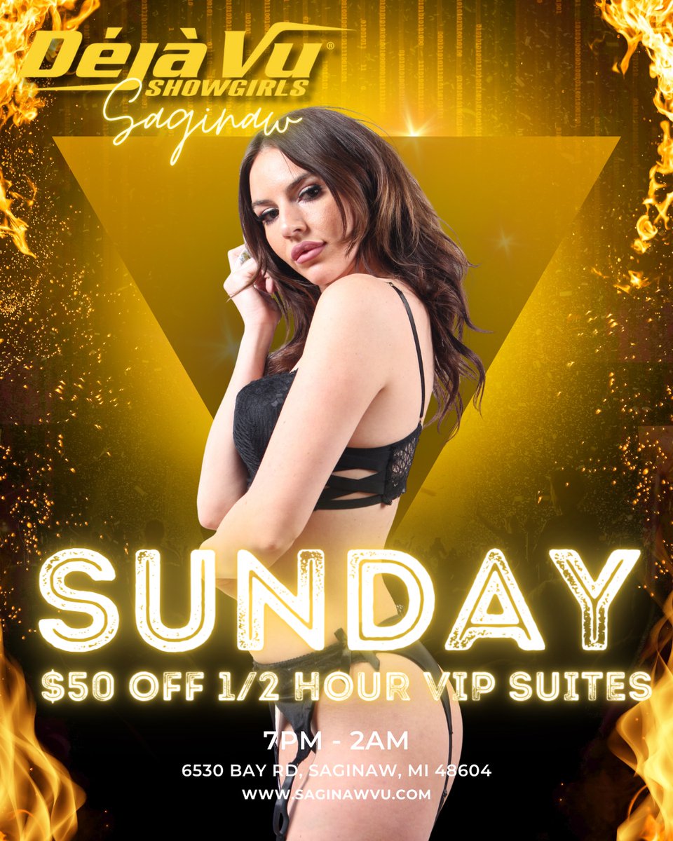 saginawvu's tweet photo. Come join the party π at Deja Vu Showgirls - Saginaw! Enjoy $50 off 1/2 hour VIP's all night, every Sunday! π€© Come see what the hype is all about and enjoy a night of fun π€©
.
.
.
#DejaVuSaginaw #VIP #SundayNightFun #DejaVuShowgirls #Saginaw #SaginawNightlife https://t.co/GQT6lTWUSK