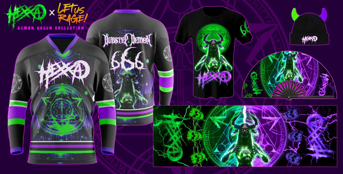 hexxaofficial's tweet image. y’all have been asking for it..and it’s finally here 💚💜💚

HEXXA X LET US RAGE APPAREL: DEMON QUEEN COLLECTION

✅ HEXXA HOCKEY JERSEY
✅ PASHMINA
✅ BEANIE w/ HORNS
✅ FAN
✅ TEE-SHIRT 

wasn’t playing around when i said my merch is gonna be next level 😈

pre-order your merch…
