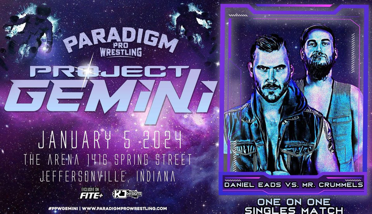 🚨#ProjectGemini Announcement 🚨 Mr. Crummels will attempt to earn a full-time roster slot at Project Gemini, but standing in his way will be the inaugural Paradigm Champion Daniel Eads. Daniel Eads vs Mr Crummels 📅 Friday, January 5th 📍Jeffersonville, IN