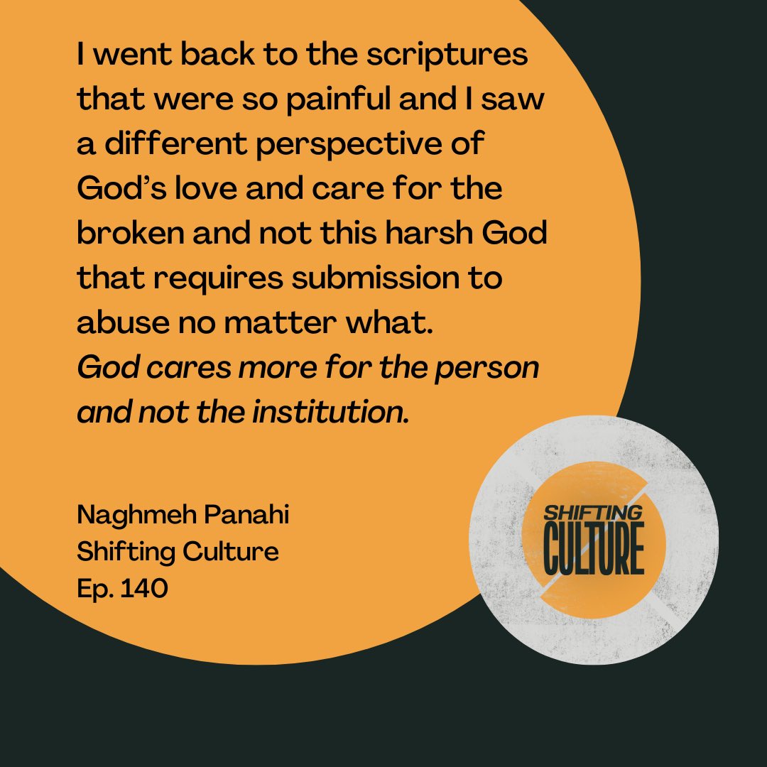 shiftingcultur2's tweet image. God cares more for the person than the institution. With all the unveiling of abuse, control, and corruption in the institution @NaghmehSPanahi story is so important for us to hear and learn from. 
podcasts.apple.com/us/podcast/shi…