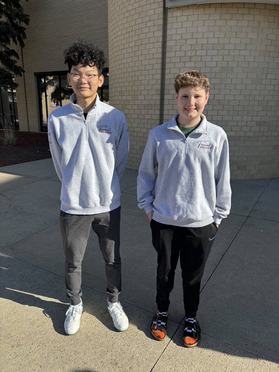 eriklwalker's tweet photo. Shout out to Leon Yang and Clark Hazard for setting a Fairmont record for Novice Achievement: top 4 Novice teams at the Minnesota State Classic Debate Tournament! #fmtcards #fmtdebate https://t.co/UlCRDCPhZR