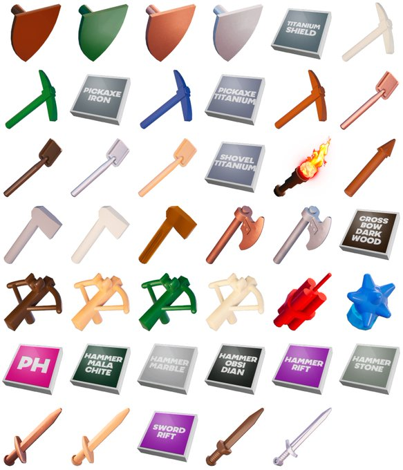 Alex98Its's tweet photo. Escudos y armas de #LEGOFortnite  , hay distintos tipos de rarezas o niveles en base a su poder, siendo el Titanio la más alta.
#Fortnite  #FortniteChapter5 #FortniteChapter5Season1 #FortniteCapitulo5 #FortniteChapter5Season1 https://t.co/Vo0MoBwelX
