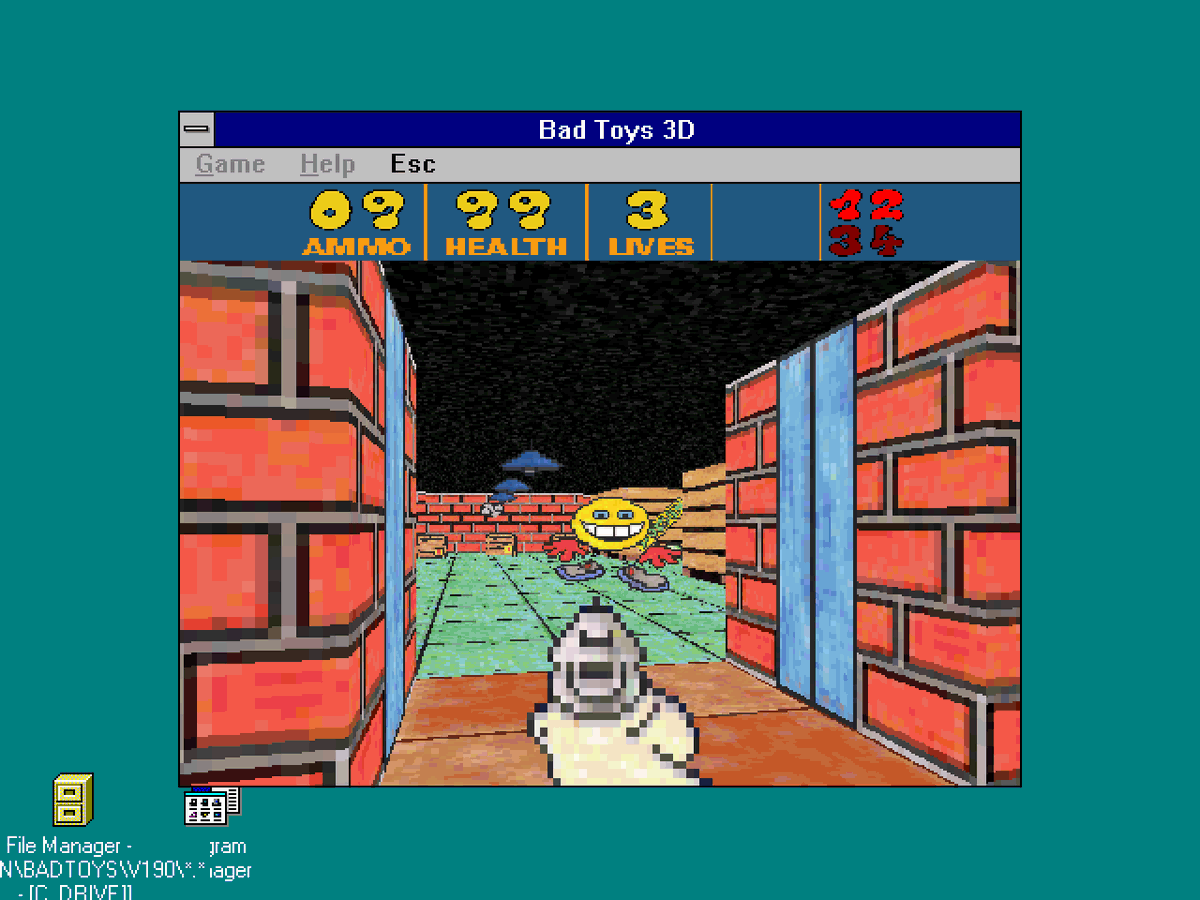 dosnostalgic's tweet photo. Bad Toys 3D (Windows 3.x, 1996) #NotDOS
Updated color version of Bad Toys. https://t.co/JahHBIdqJu