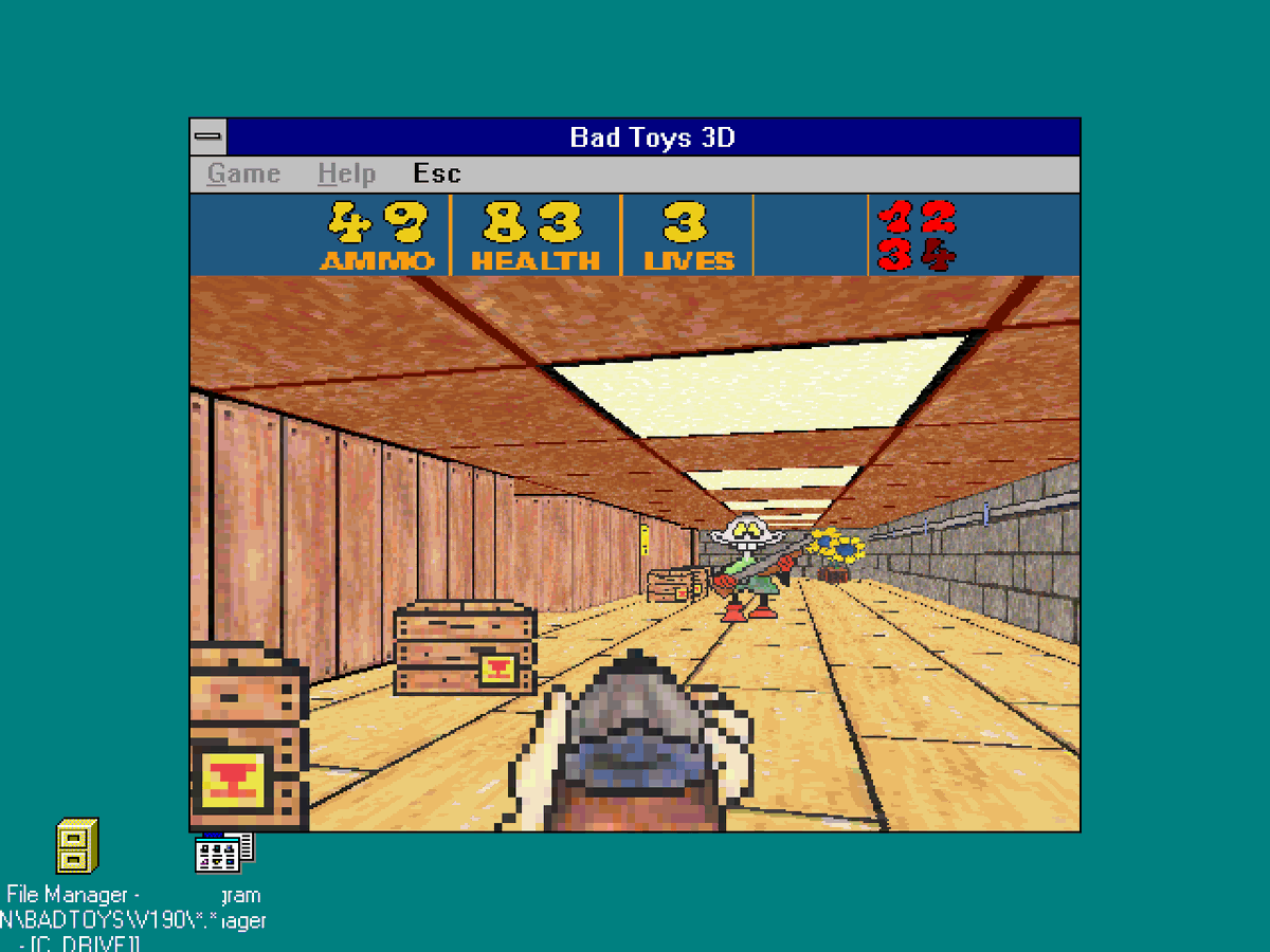 dosnostalgic's tweet photo. Bad Toys 3D (Windows 3.x, 1996) #NotDOS
Updated color version of Bad Toys. https://t.co/JahHBIdqJu