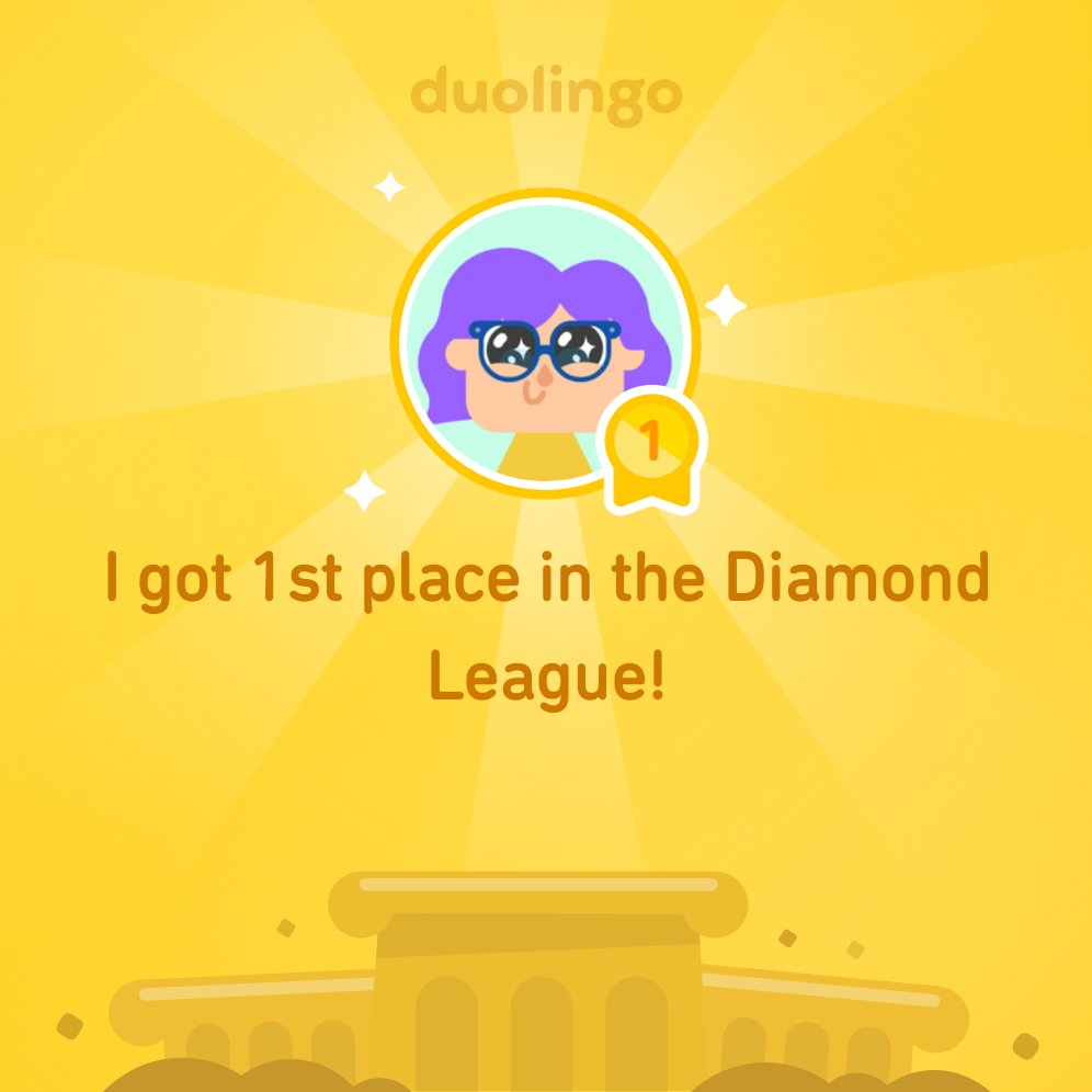 I finished 1st place in Diamond League on <a href="/Duolingo/">Duolingo</a>! Swole brain, swole gang!