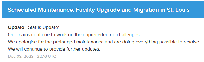 Update from my web host nearly 11 hours after they expected to be done originally...