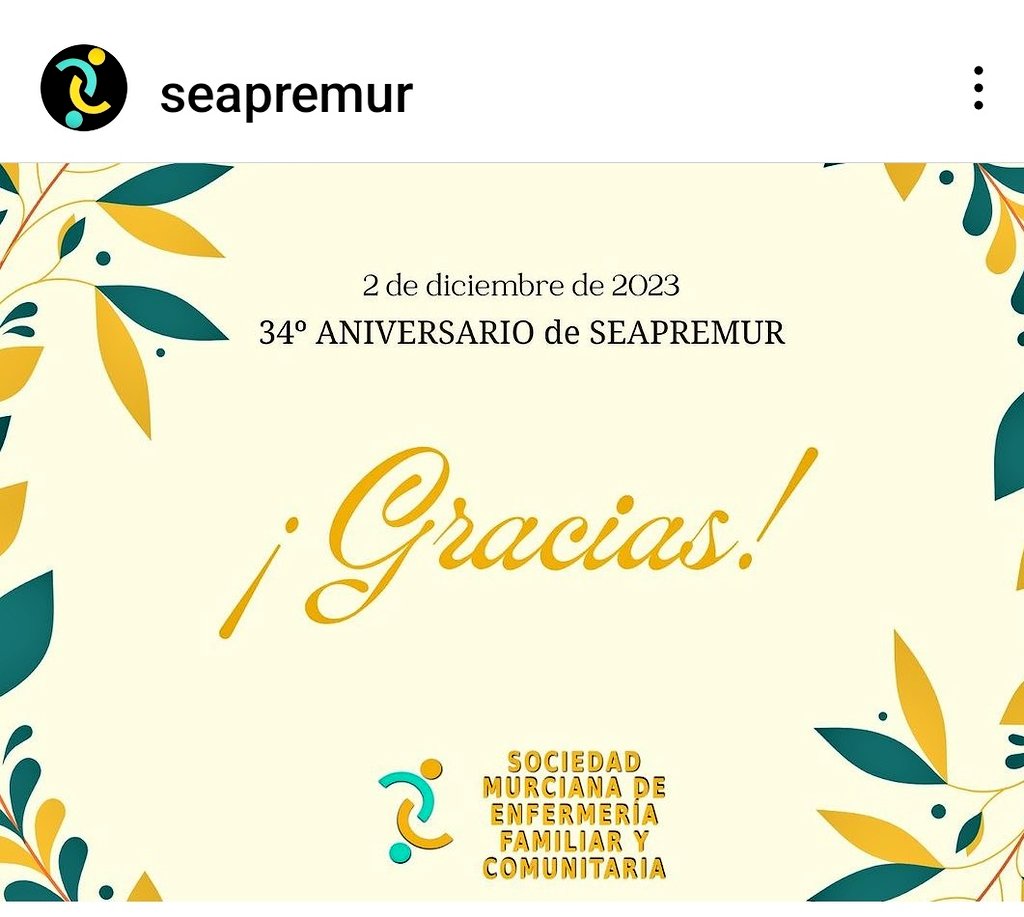 SEAPREMUR1's tweet photo. ✅️34 años de SEAPREMUR!
↪️El 02/12/1989 en el Congreso de Medicina Familiar y Comunitaria de Cartagena se aprobaron los estatutos de SEAPREMUR en la Asamblea Constitutiva.
↪️SEAPREMUR fue  la primera sociedad científico-profesional de Enfermería de Atención Primaria en España. https://t.co/O9nPTyVRNJ