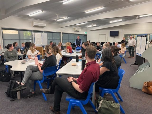 maths_vic's tweet photo. Kicking off our Maths Symposium with @robertkaplinsky at Bairnsdale West Primary School. Joined by pre service teachers thanks to @CEP_Partnership, teachers and leaders from local Gippsland schools✨🙌

#MTBoS #MathsSymposium #RobertKaplinsky #MathsEducation https://t.co/l8ViTcPWTO