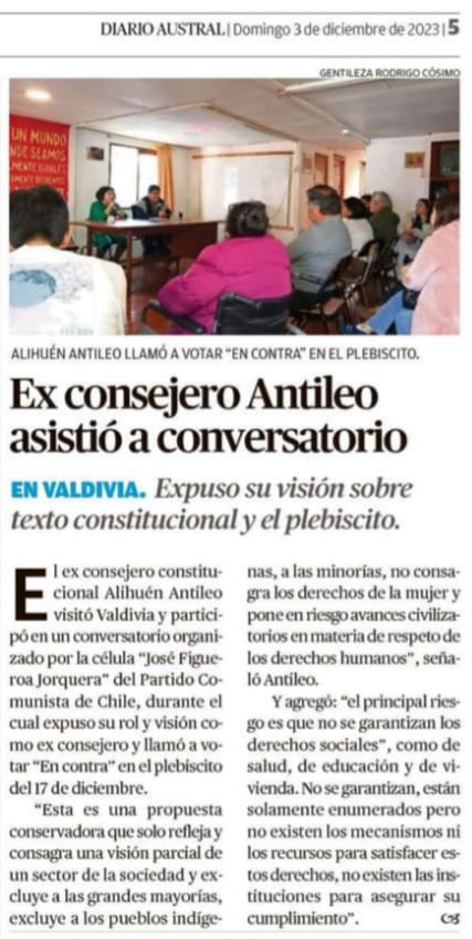 🌳Marri marri kom pu che👋🏾

Ayer tuve el agrado de estar en Valdivia, territorio Huilliche💚Agradezco los esfuerzos de cada lamgen, peñi, hermano y hermana; por ayudar a informar sobre los graves retrocesos que significa esta nueva propuesta Constitucional👎🏽

Valdivia #encontra