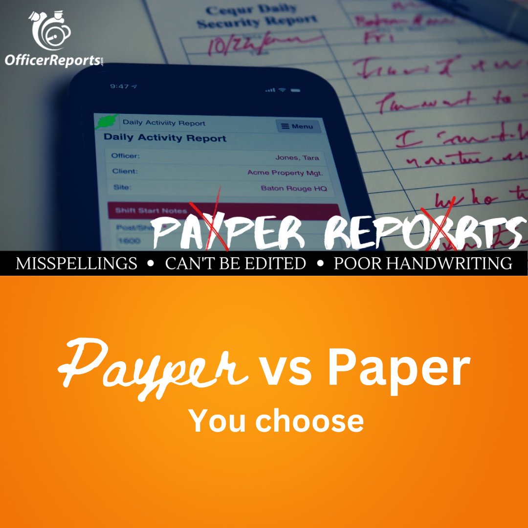 OfficerReports's tweet photo. Let OfficerReports help you clean up your Daily Activity Report's bad handwriting and misspellings. To see our software in action give us a call at 888-511-9811 - https://t.co/bIzKqeaZWm #securitycompany #technology #securityguardsoftware #officerreports https://t.co/sZ9v54ZI2m