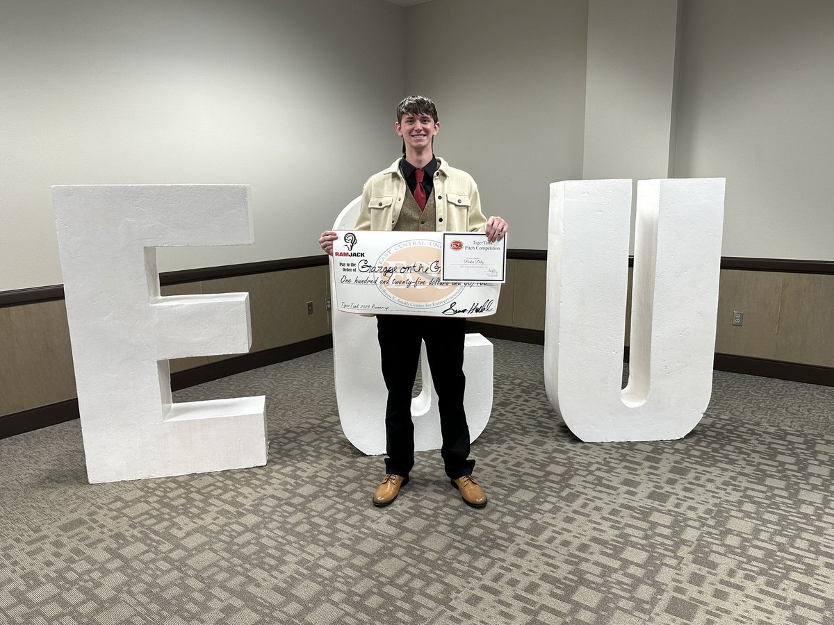 Dr. Bolin from ECU came by this week to deliver Parker’s real check for his win at ECU Tiger Tank. Congratulations again Parker! #byngpride #piratepride