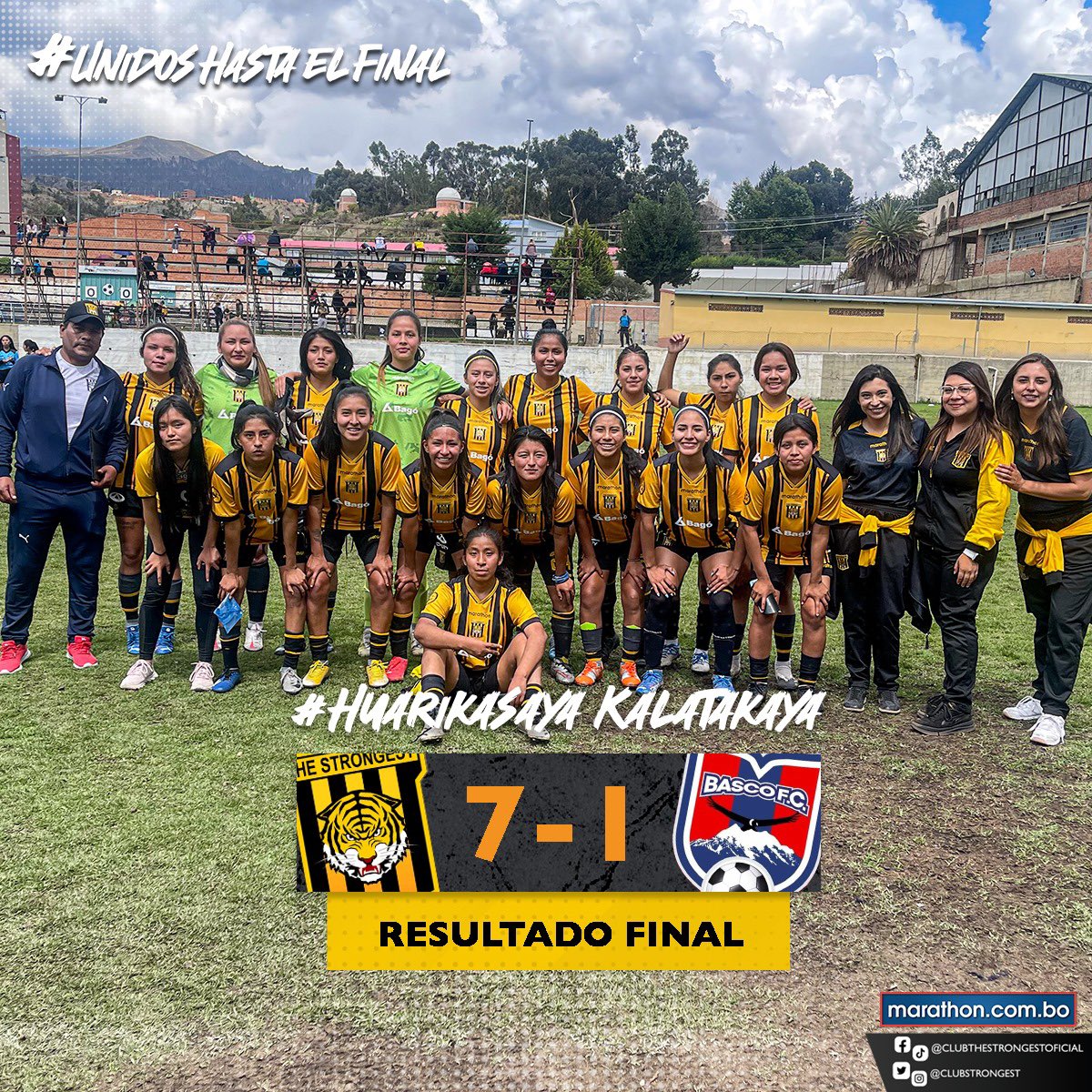 ClubStrongest's tweet photo. ¡Terminamos el año con un gran triunfo de nuestras guerreras y la clasificación a Copa Simón Bolívar 2024! 🐯⚫🟡⚫

Hoy ganamos 7-1 a #BascoFC por la fecha 25 del Torneo Primera “A” 🏆

Cerramos una gran temporada ¡Muchas gracias a nuestras jugadoras y al Cuerpo Técnico por todo el esfuerzo realizado en el año! A seguir trabajando para un gran 2024 💪🏼

#TheStrongestFemenil
#UnidosHastaElFinal
#ElTigreContraTodos